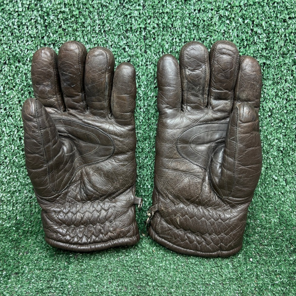 Aris Cabretta Shearling Lined Vintage Leather Winter Gloves Brown‎ Mens Size M